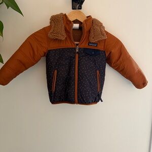 Patagonia Reversible Kids Brown and Blue Tribble Hooded Jacket size 3T